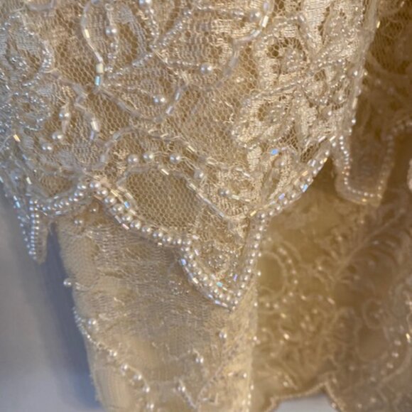 BRILLIANTE by JA Pearl Lace Formal Party Tiered Dress Ivory W Sleeves Size Large - Picture 7 of 15